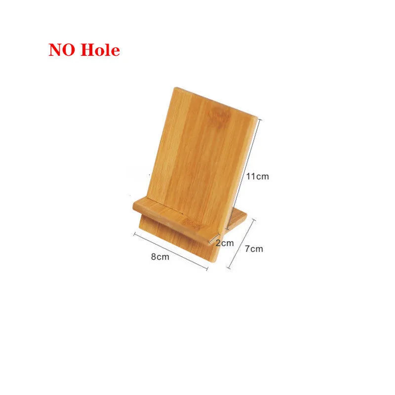 Desktop bamboo phone holder charging stand with universal tablet support, 14x8 cm, natural bamboo finish