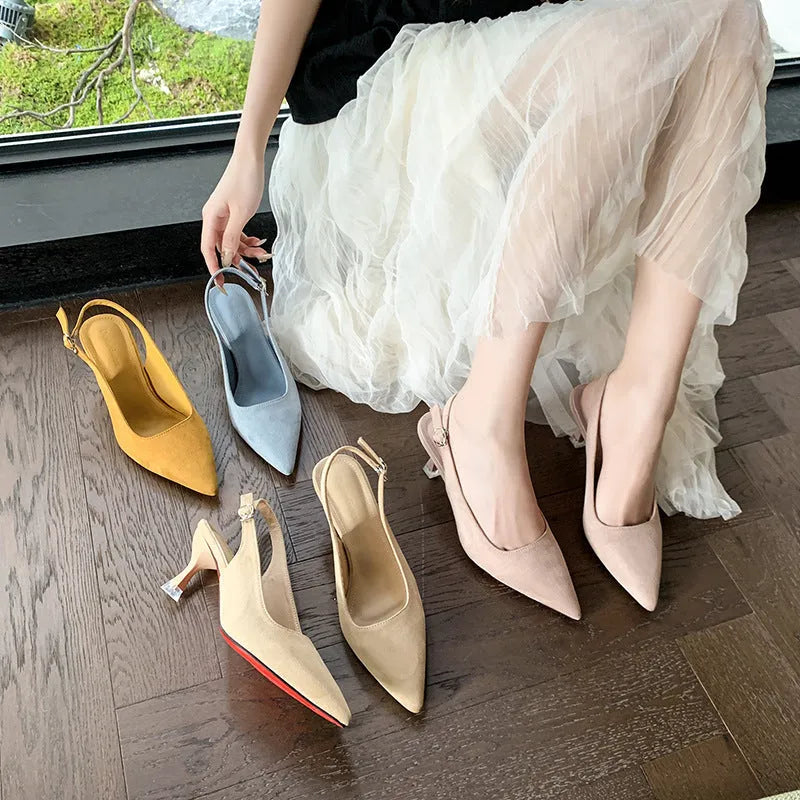 Suede pointed stiletto high heels in pink for spring summer with rubber sole