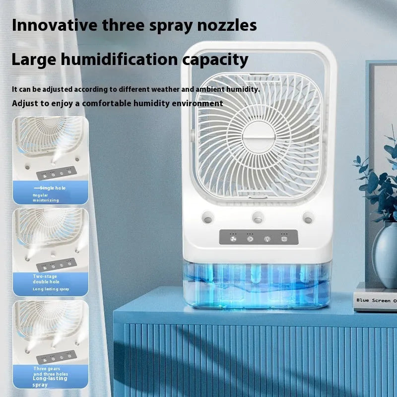 White USB rechargeable household cooling fan with water cooling tank and adjustable head