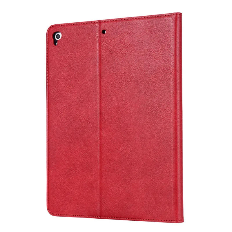 Apple iPad kneading leather flip protective cover in black showing shockproof and heat dissipation features