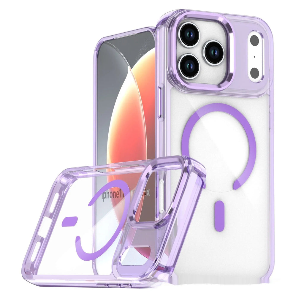 Magnetic Wireless Transparent Drop-resistant Protective Cover Compatible with Apple iPhone 14 Pro Max 15 16 17 Series TPU Acrylic Metal Back Cover Transparent Black Blue Pink Purple