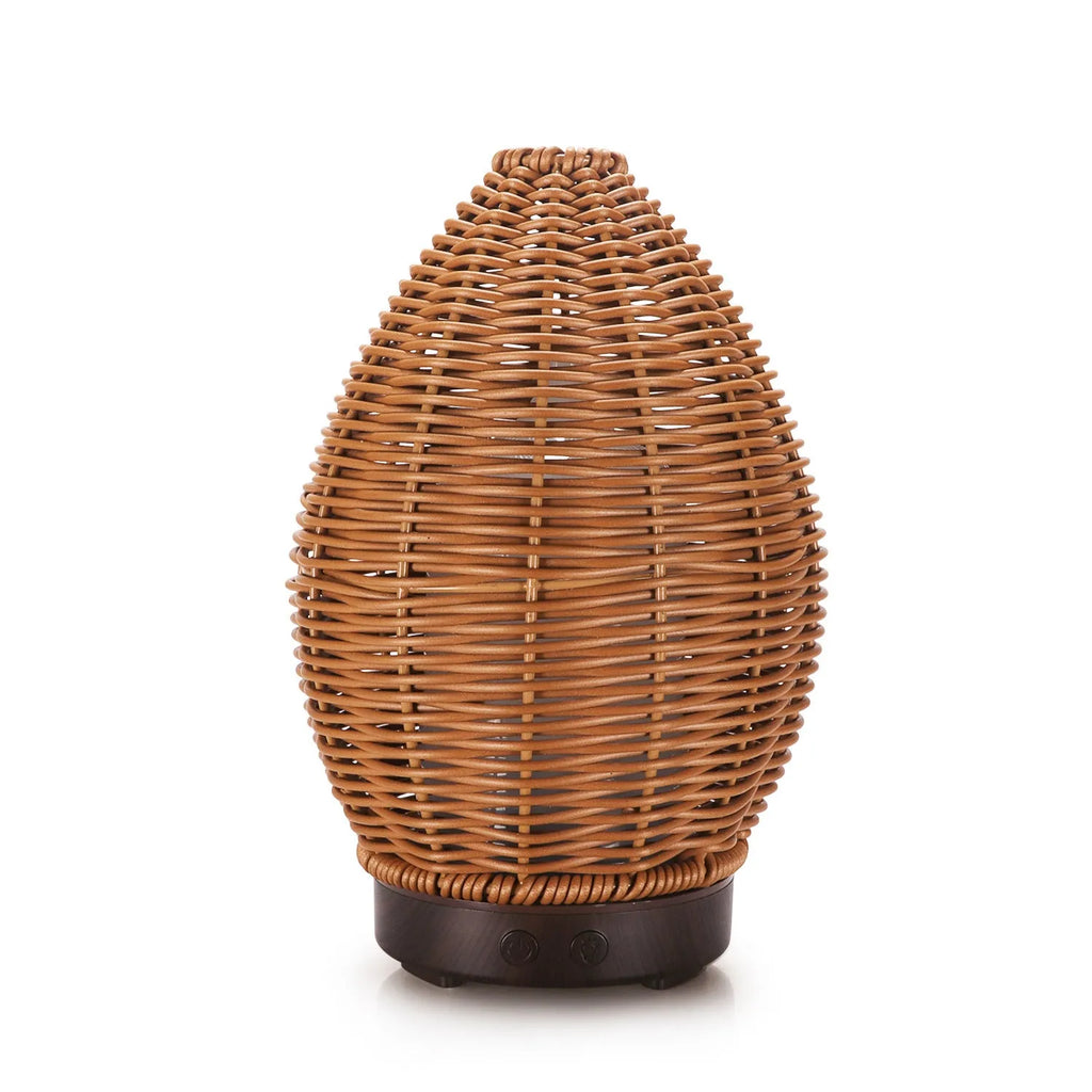 Hollow rattan aroma diffuser with light wood grain base and 100ml capacity for rooms up to 40 square metres