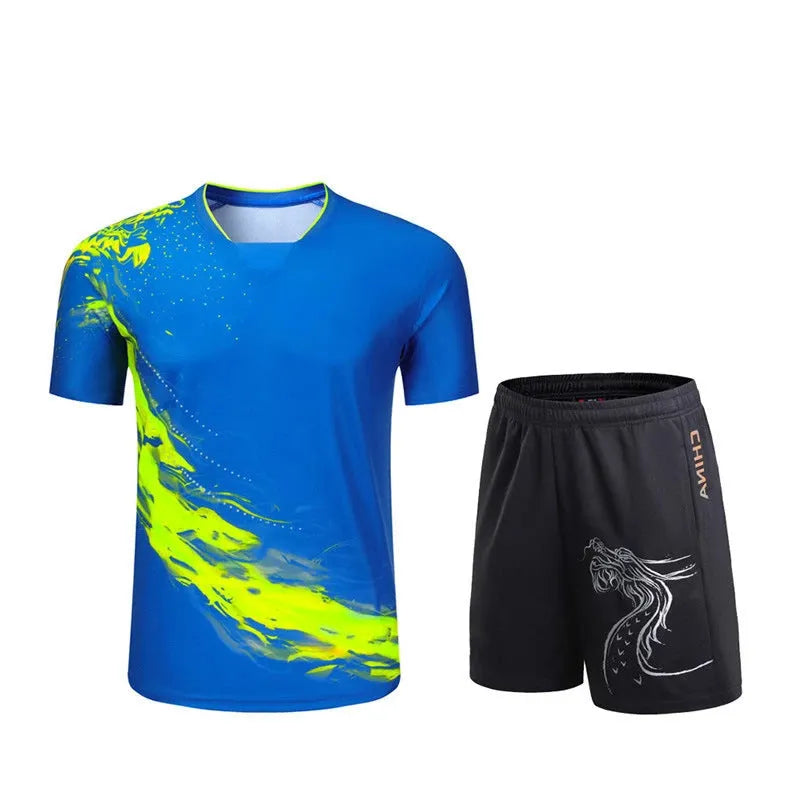 Aolong dot-print quick-dry badminton suit set for men women children polyester spandex