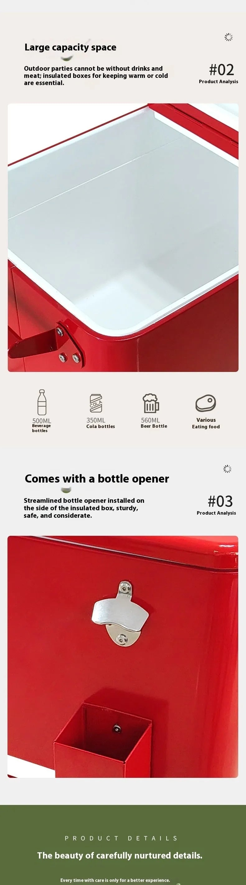 Red outdoor metal insulated catering trolley with 750ml capacity on grass