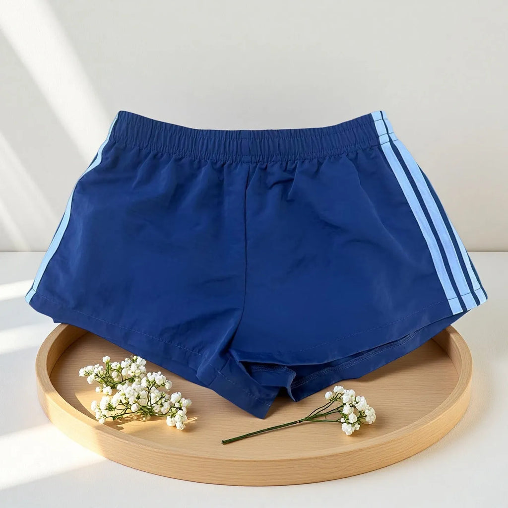 Men's navy blue high waist nylon hot pants with micro elastic fabric for casual sports wear