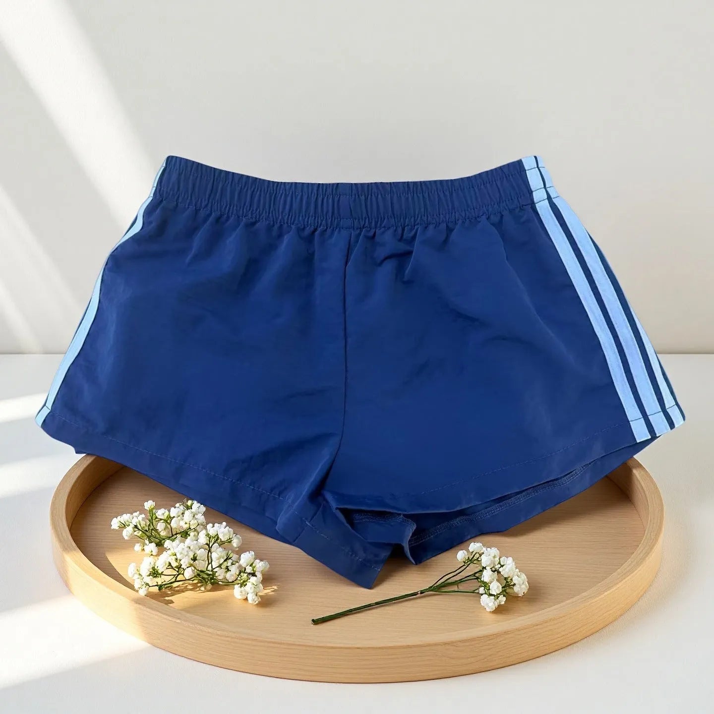 Men's navy blue high waist nylon hot pants with micro elastic fabric for casual sports wear