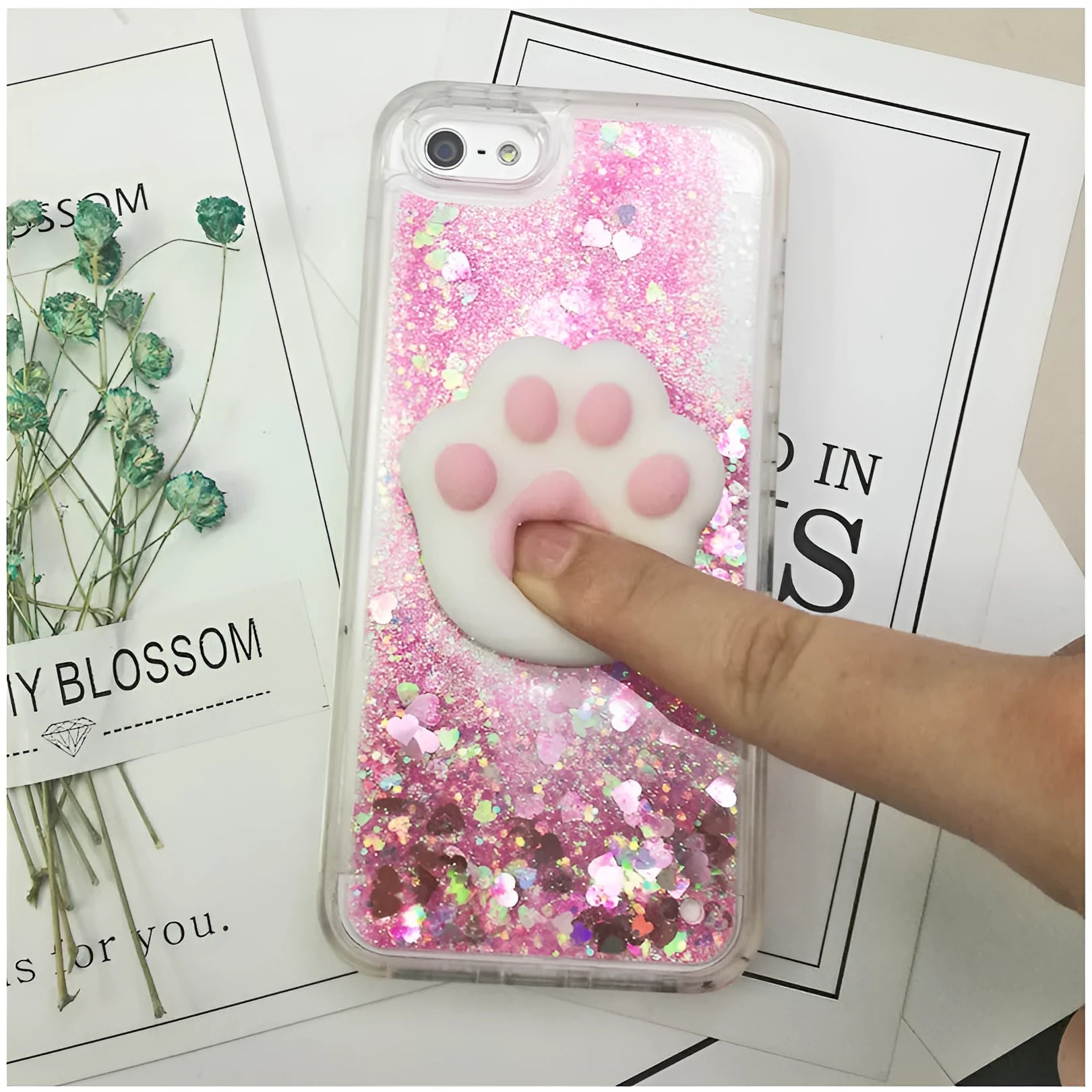 Pink liquid quicksand TPU phone case for Apple iPhone with cartoon animal pattern
