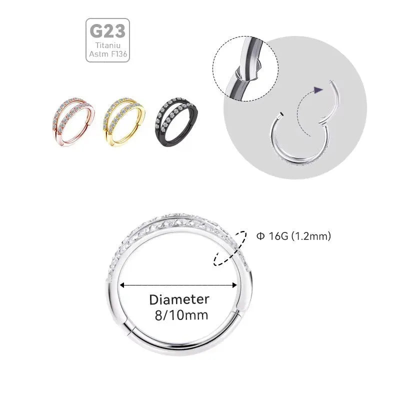 G23 titanium alloy lip ring and nose ring set in steel or gold colour with diamond finish