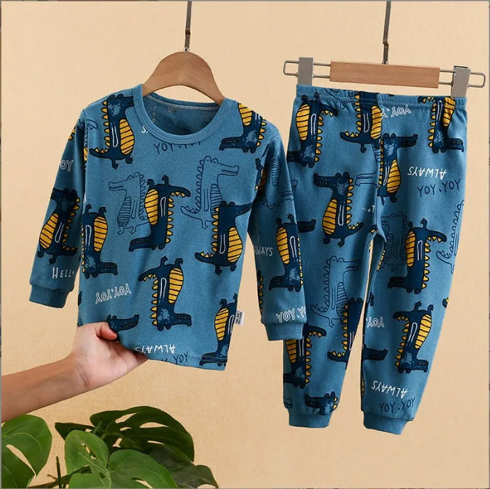 Children's cartoon print pyjamas set in 95% cotton with soft treatment, moisture wicking, Korean style, sizes 73-160cm