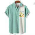 Men's striped Hawaiian casual button-down shirt with short sleeves in polyester fabric