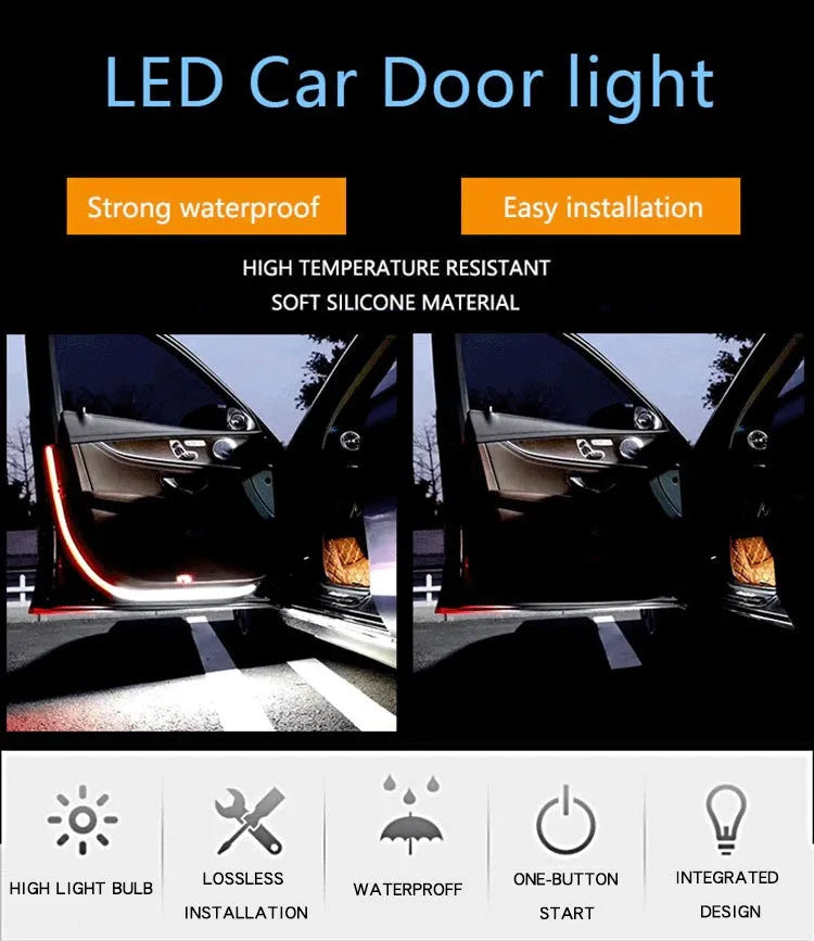 Red and white LED waterproof car door warning light strip with silicone casing and streamer mode