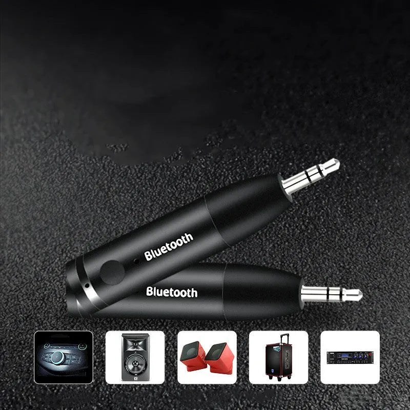 Black Bluetooth audio receiver for car stereo AUX input with USB cable