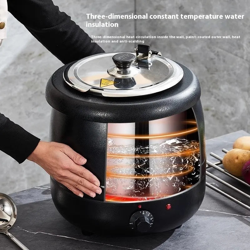 Black stainless steel 10L insulation soup pot with steel cover and adapter plug