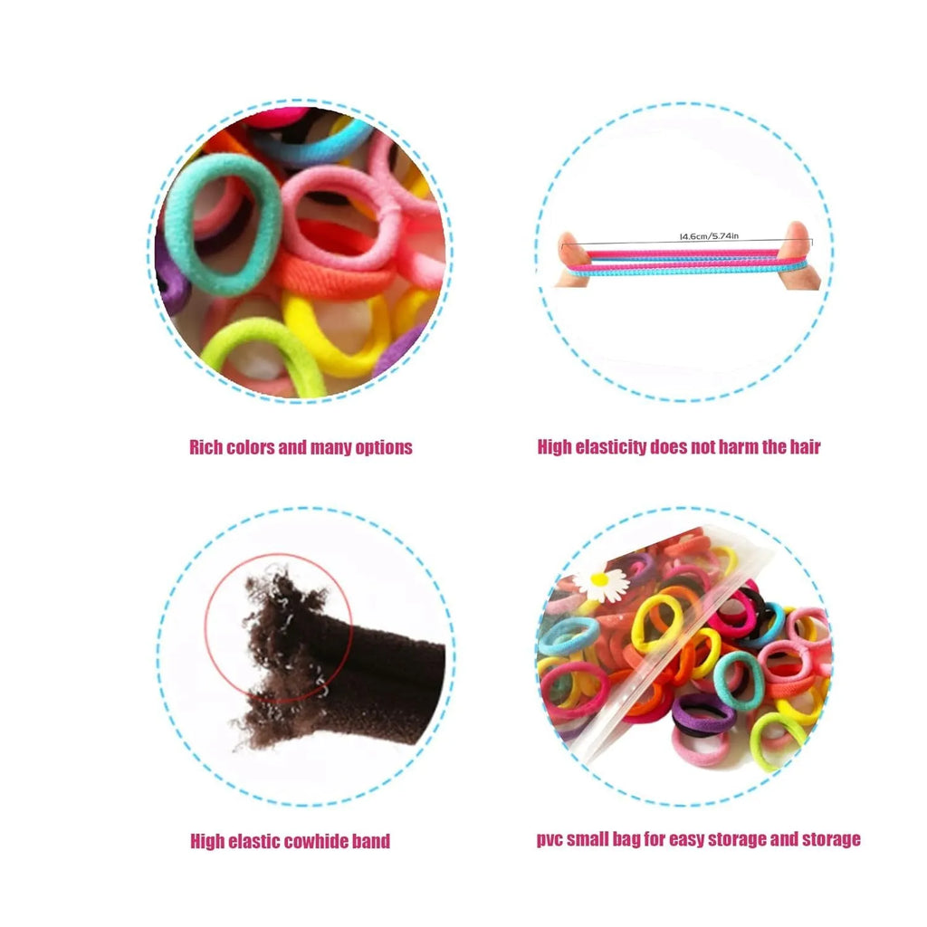 100 multicolour seamless cotton baby hair ties, 0.85 inch, in a small jar