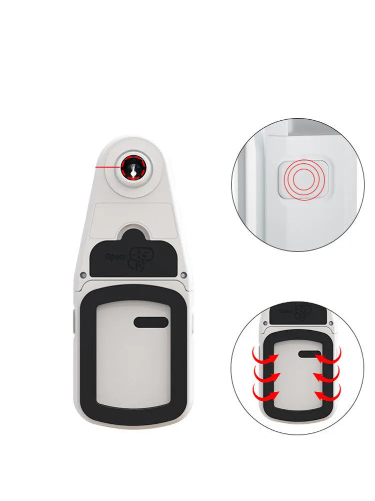 A red dust collection level meter bracket for an electric hammer drill, showing its compact size and laser window.