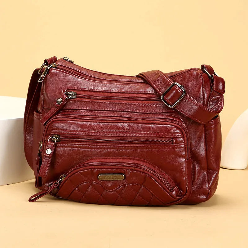 Soft PU leather one-shoulder crossbody bag women horizontal square 26x19x8cm black brown gray wine red