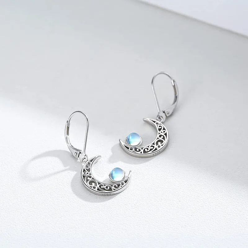925 sterling silver tremella earrings with semi-transparent white fungus design and hollow out moonstone style