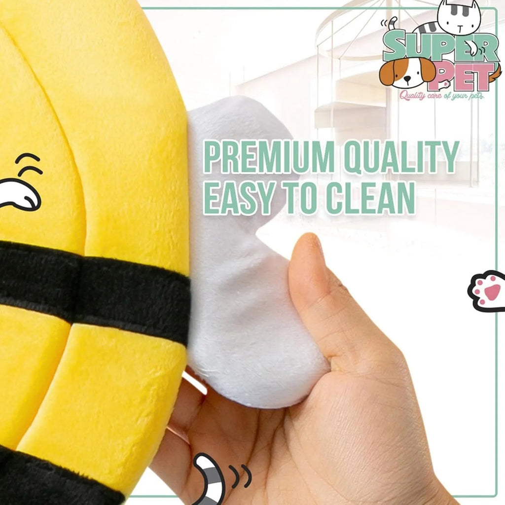Soft bee-shaped cat cone collar with Velcro closure in adjustable sizes for post-surgery recovery