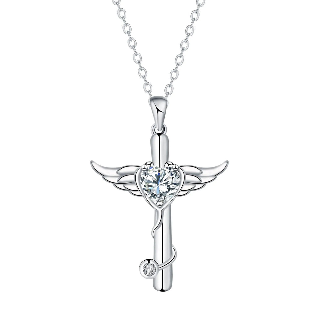 Wings cross stethoscope copper necklace with electroplated finish in red diamond or white diamond colour options