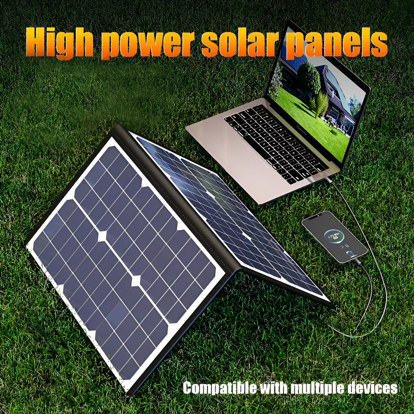 Black polyester folding bag containing a 40W single-crystal solar panel for portable outdoor charging