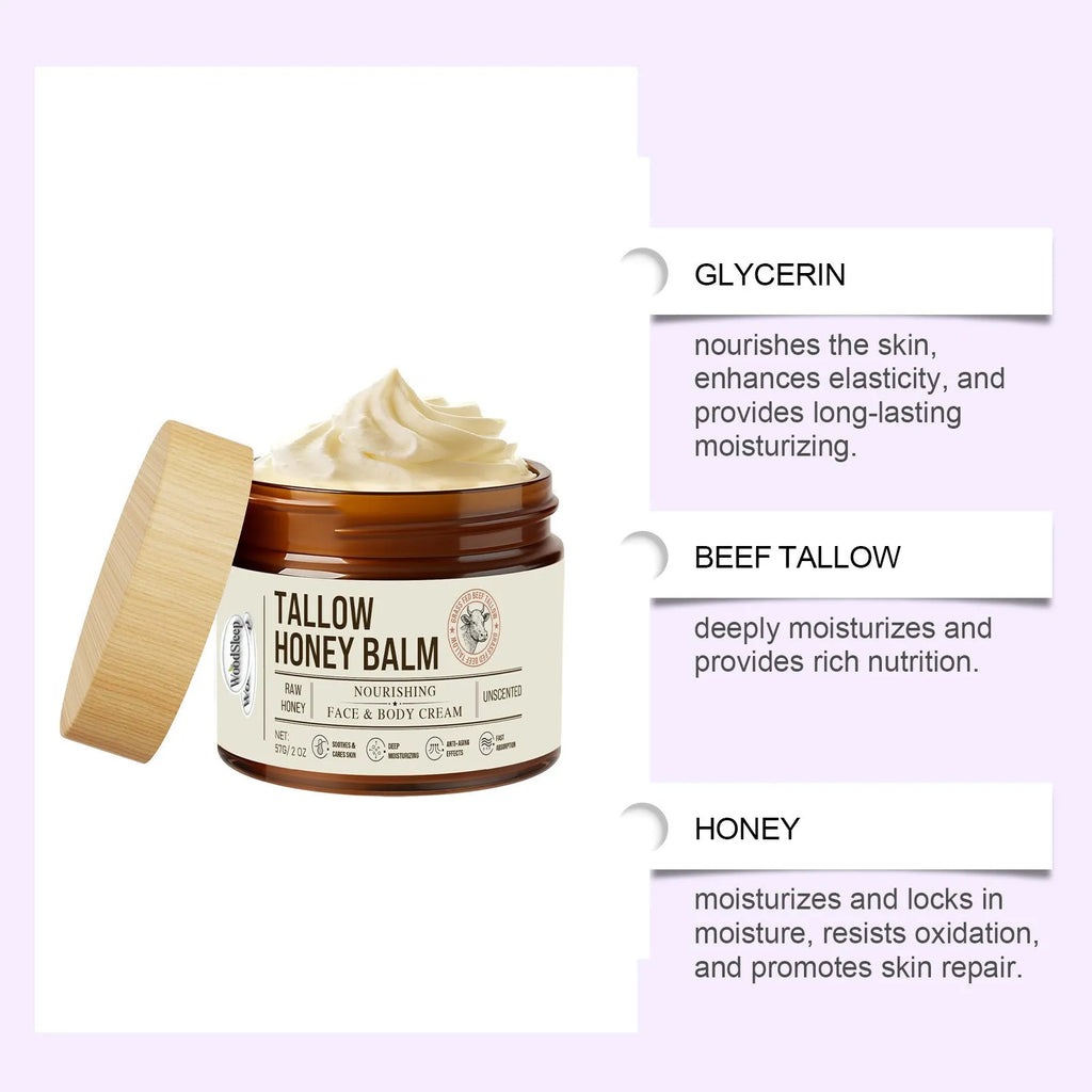 57g jar of tallow honey skin repair moisturising cream for facial and body application