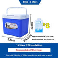 Blue portable insulated cooler box with aluminum foil exterior and multiple capacity options for outdoor cooling
