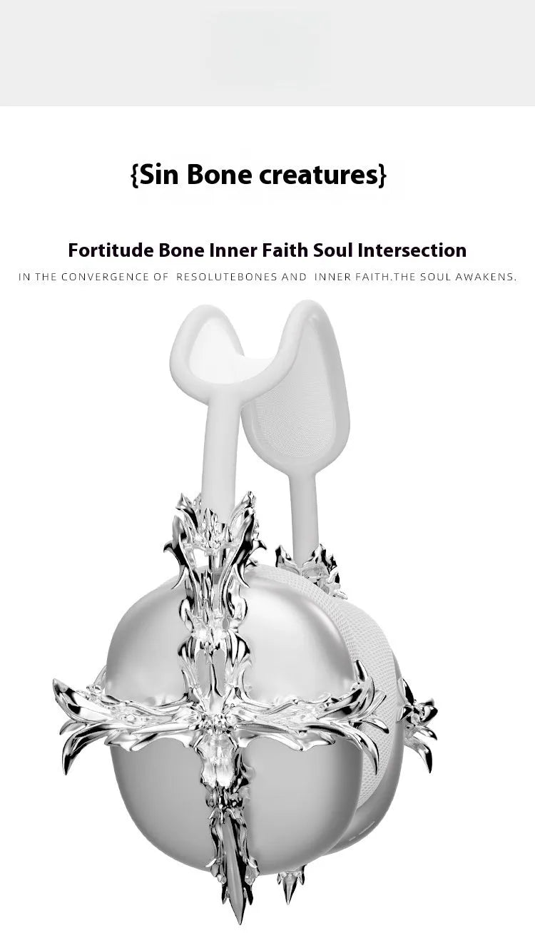 Gothic cross resin headphone cover for Apple AirPods Max in silver colour.