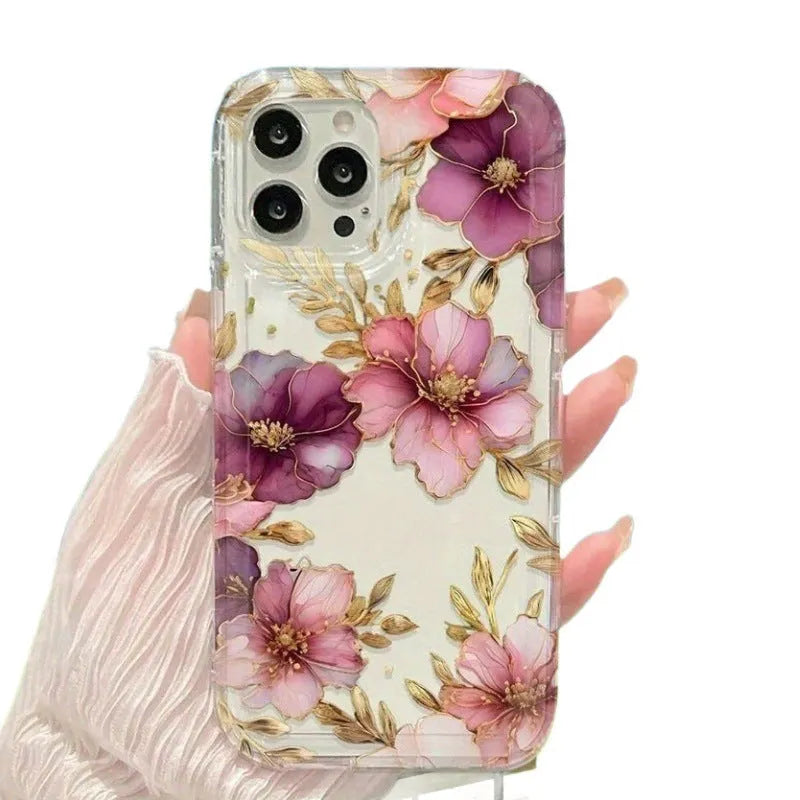 Pink purple flowers TPU air spring phone case for iPhone 12 Pro Max, transparent frosted finish