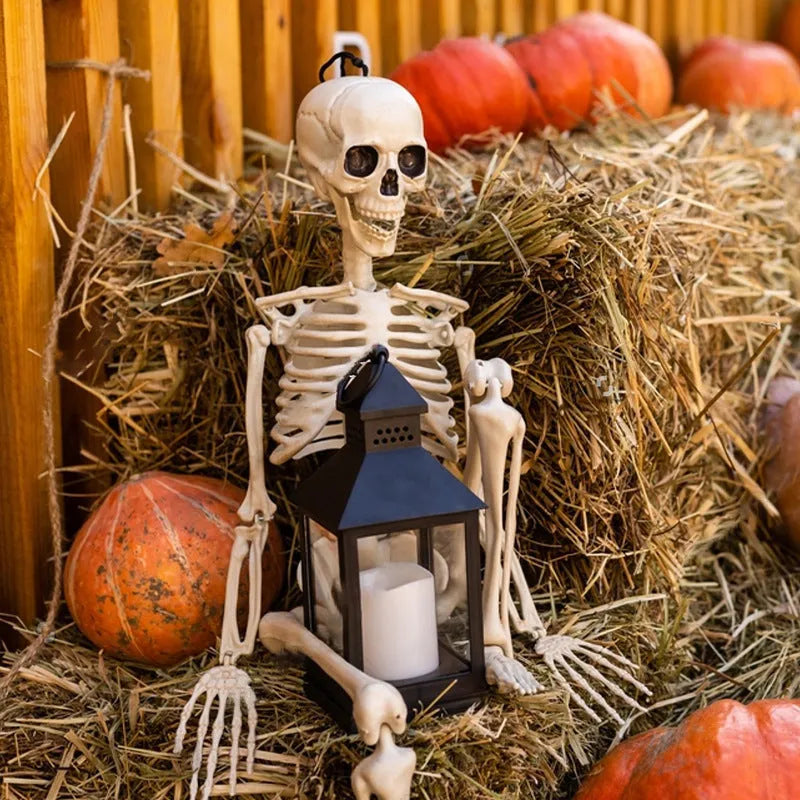 90cm tall poseable plastic skeleton Halloween decoration with detailed skull.