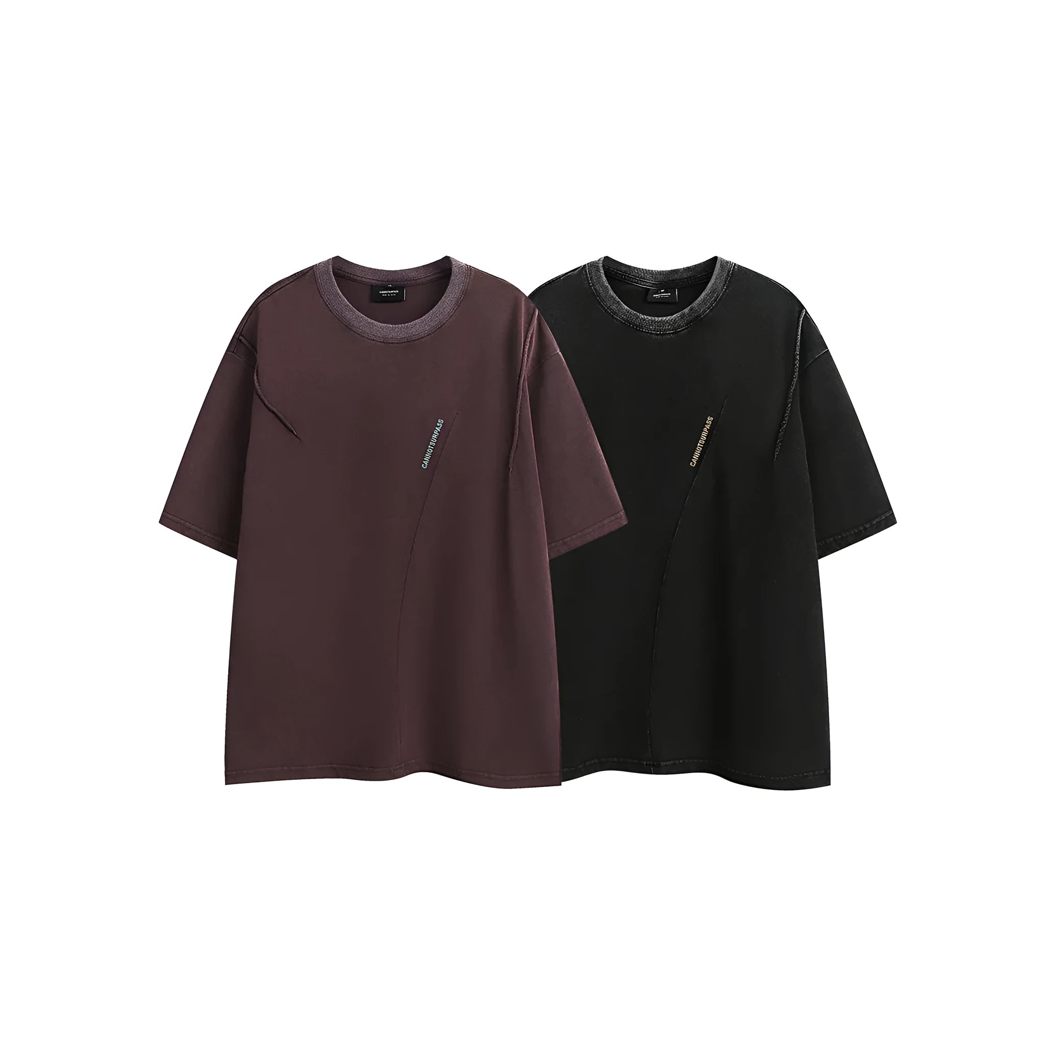 Retro loose fit short-sleeved t-shirt in black or purple with embroidered washed texture
