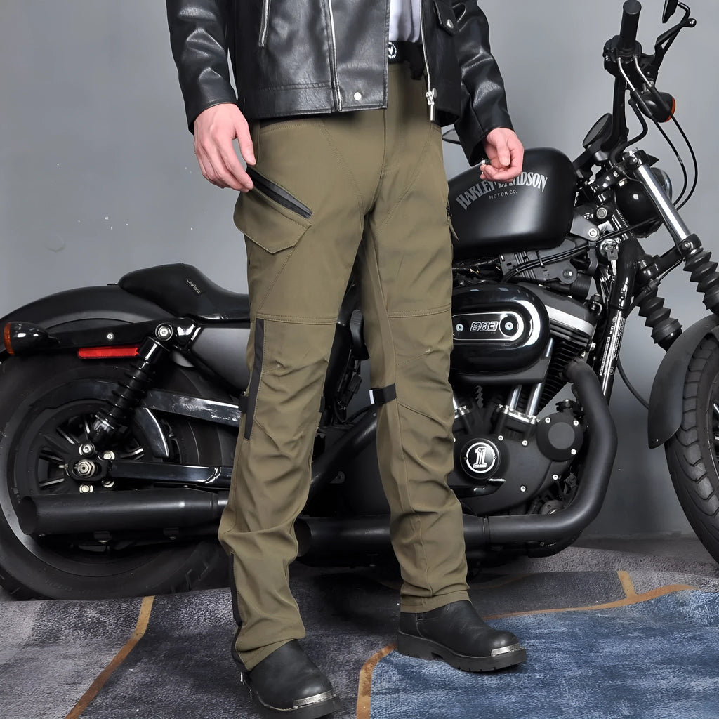 Motorcycle waterproof cycling pants with protective gear and belt in solid colour