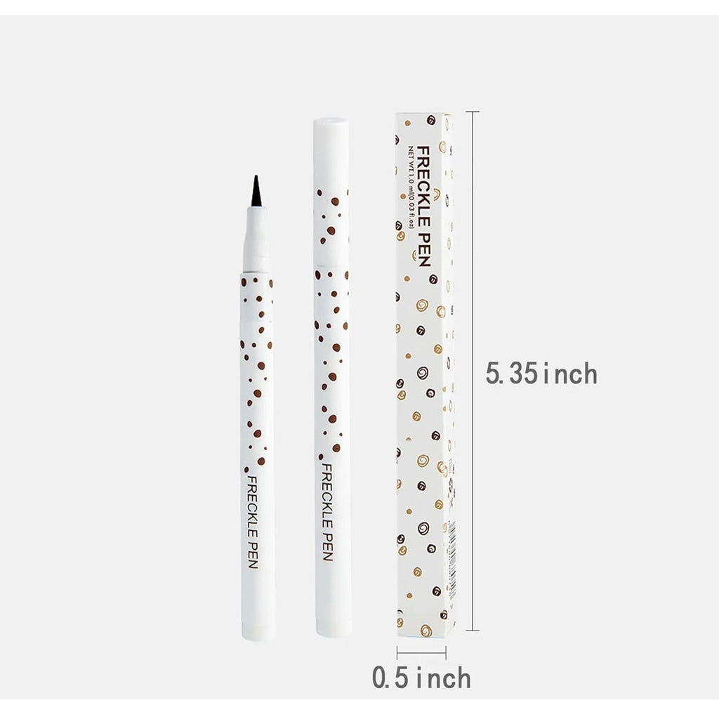 Dark brown freckle pen with precision tip for waterproof, natural-looking face and body makeup.