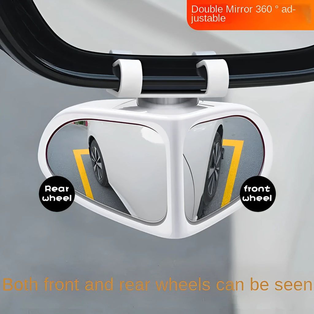 Small round adjustable car reversing mirror with adhesive back, shown in various colours.