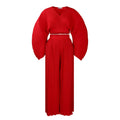 Women's sapphire blue African suit two-piece set with batwing sleeves and wide-leg trousers