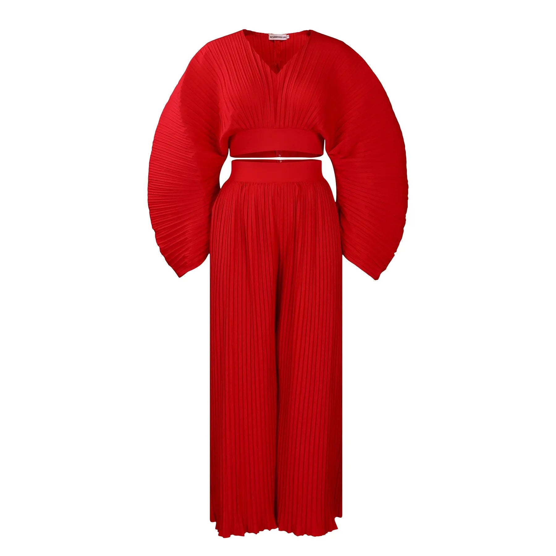 Women's sapphire blue African suit two-piece set with batwing sleeves and wide-leg trousers