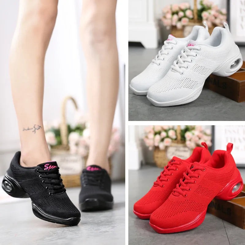 Women's breathable fly woven mesh dancing shoes with PU sole in multiple colour options