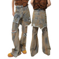 Light blue loose hole distressed bootcut jeans on a high-waist mannequin