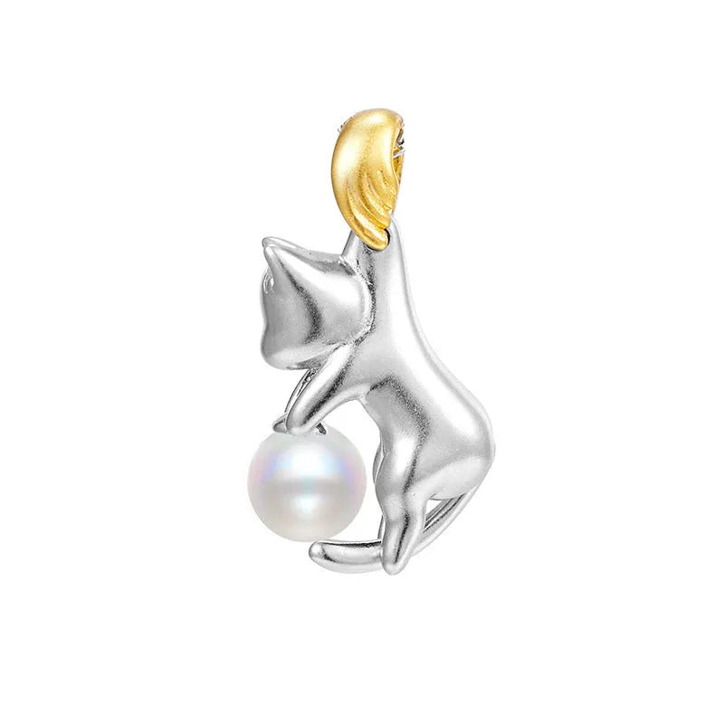 925 sterling silver clavicle chain necklace with cat pendant in multiple finish variations