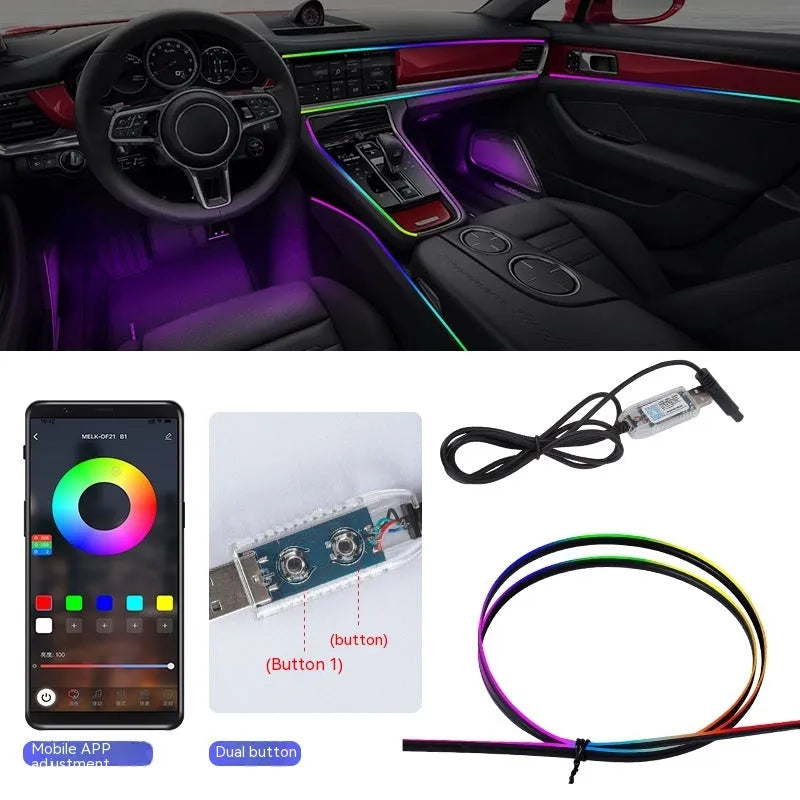 Car atmosphere LED light bar in MMA housing, 3W 5V magic colour, universal hidden modification with optional foot lamp