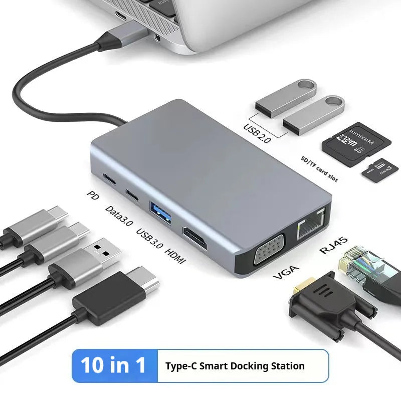 Type-C 7-in-1 USB hub with HDMI port and multiple USB interfaces on a 15cm cable