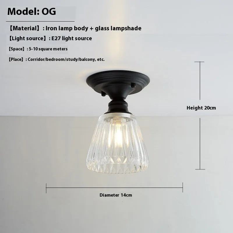 American retro single-head pendant lamp with glass cover for ceiling mounting.
