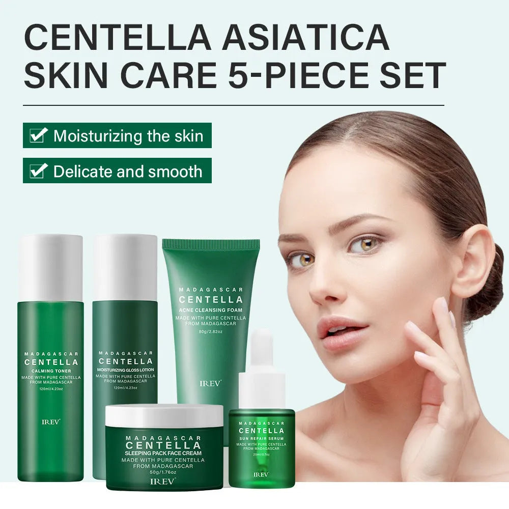 Snow Grass Centella Asiatica Combination Facial Skincare Set with five products cream toner serum mask lotion