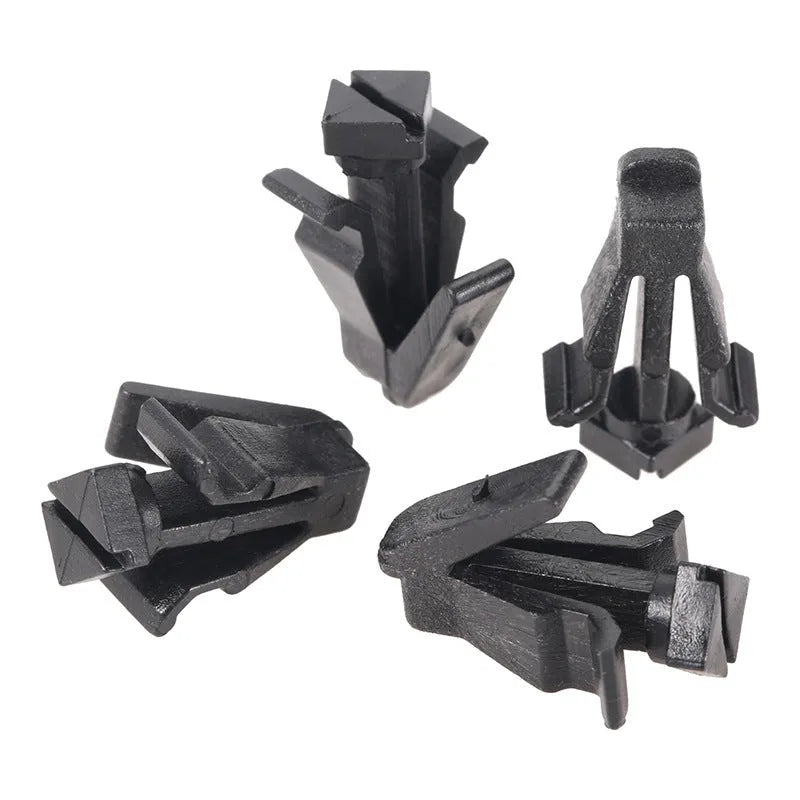 Black plastic Nissan radiator grille fastening clip model 76882-0M060 for bumper cover attachment