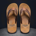 Men's black flip flops with an EVA upper and textured non-slip PVC sole.