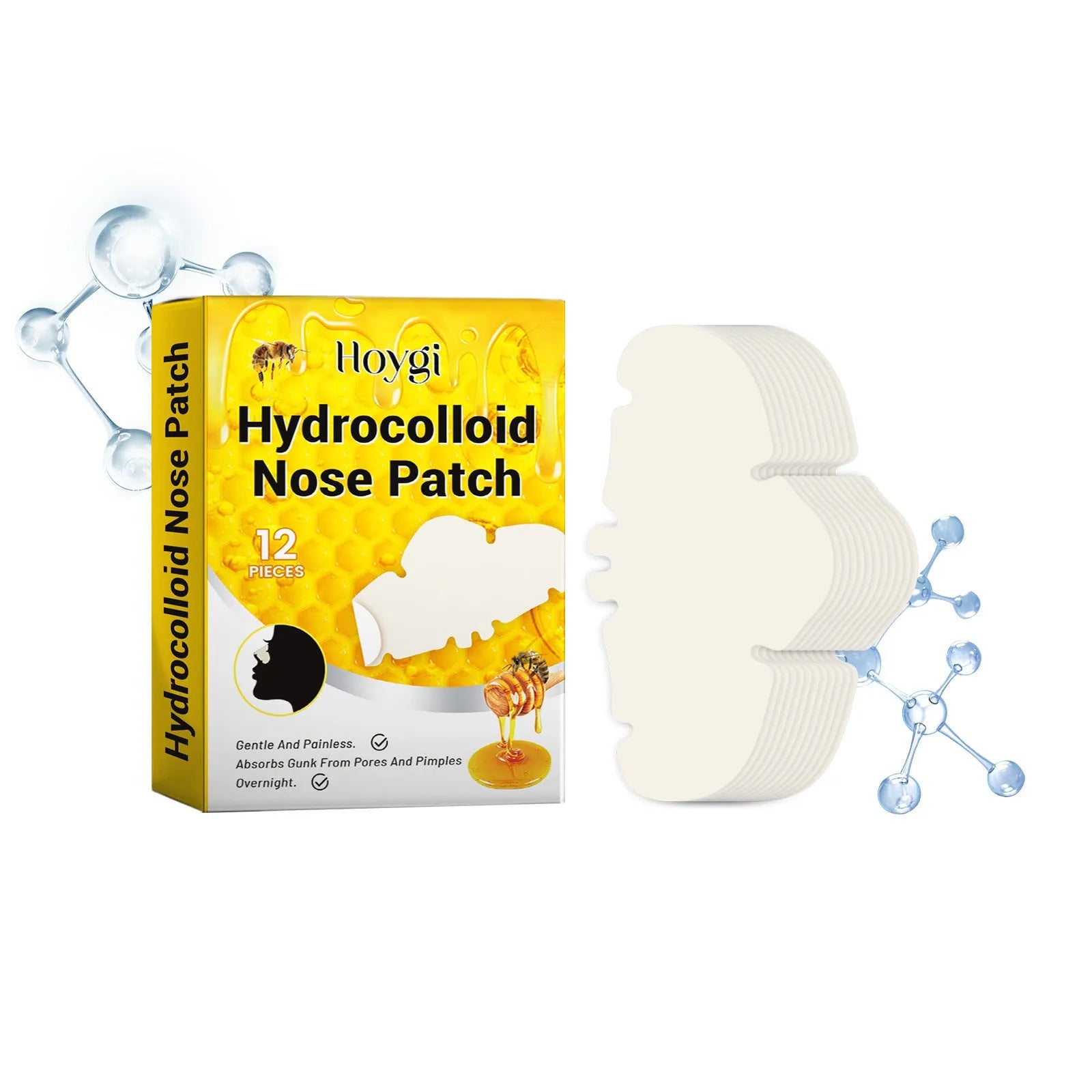 12-piece pack of hydrocolloid invisible concealer nose patches for acne and blackhead treatment.