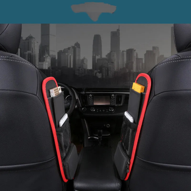 Multifunctional leather car side pocket storage bag in wine red, hook type, fitted to middle seat