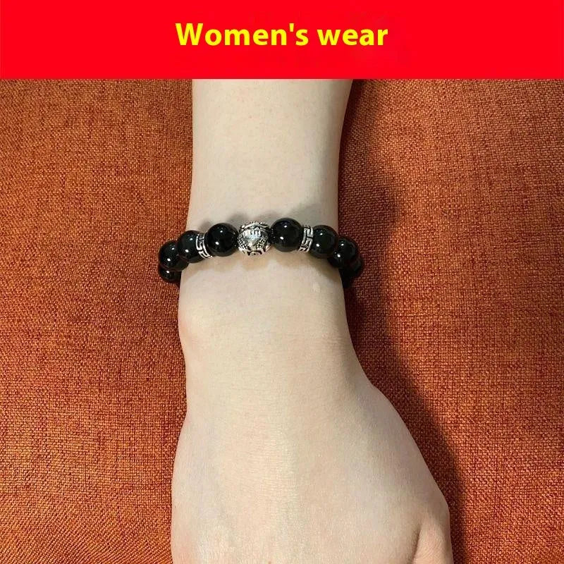 Natural obsidian bracelet with lucky colour eye patterns and 999 silver fastenings in 10MM and 12MM sizing options