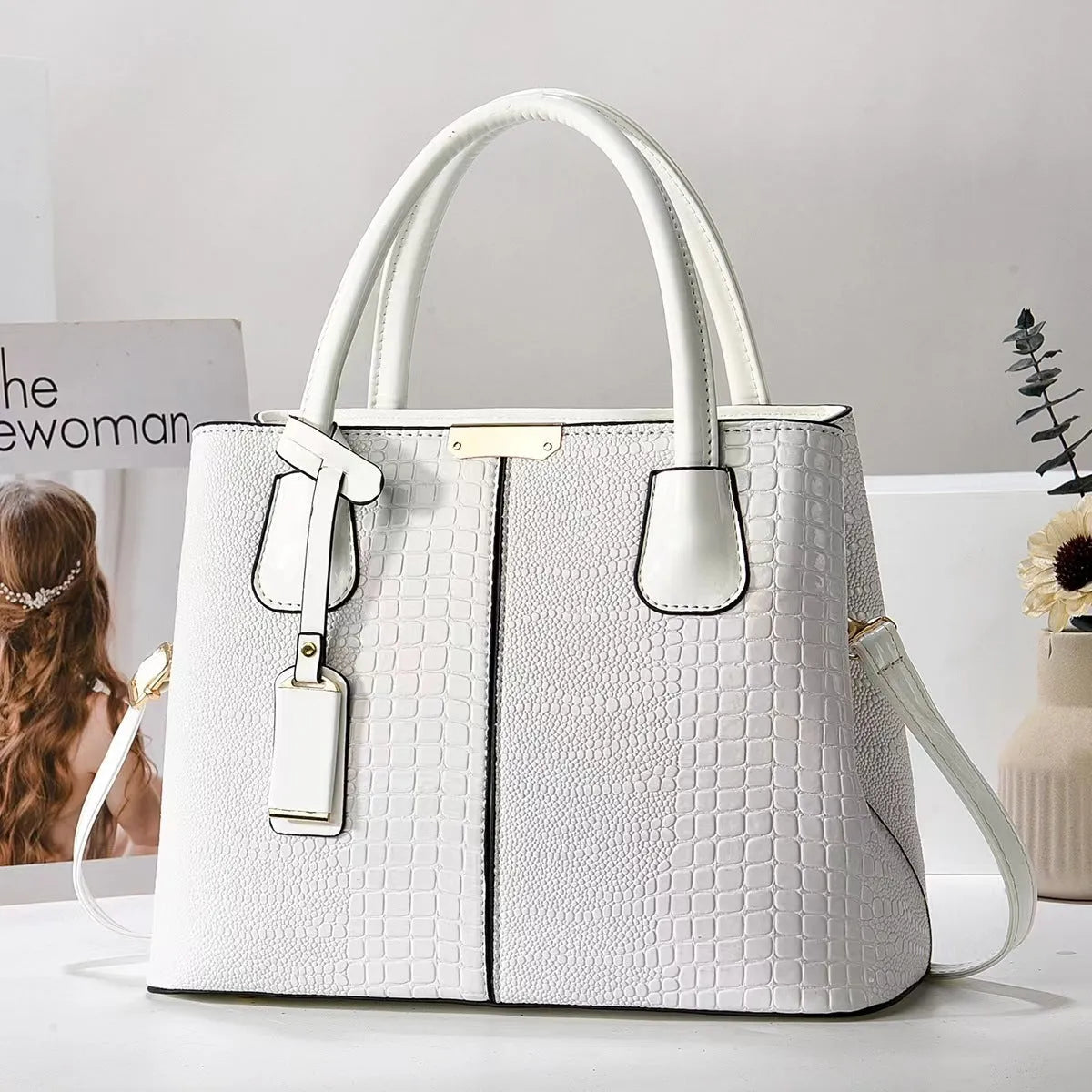 Women's large-capacity soft PU leather handbag, lightweight 540g, horizontal square tote, six colours