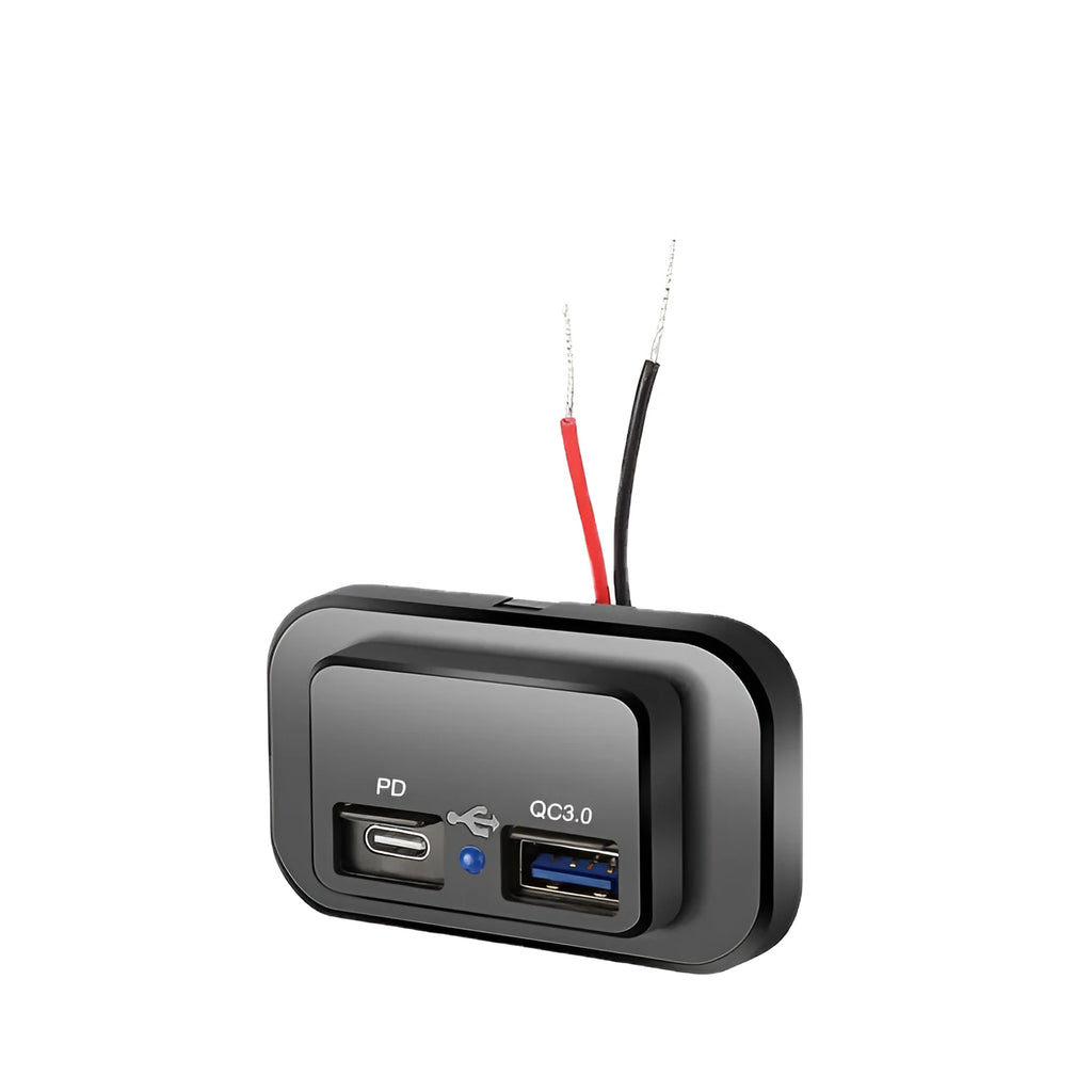 Black car charger with QC3.0 and PD fast charging, TYPE-C interface, 36W output