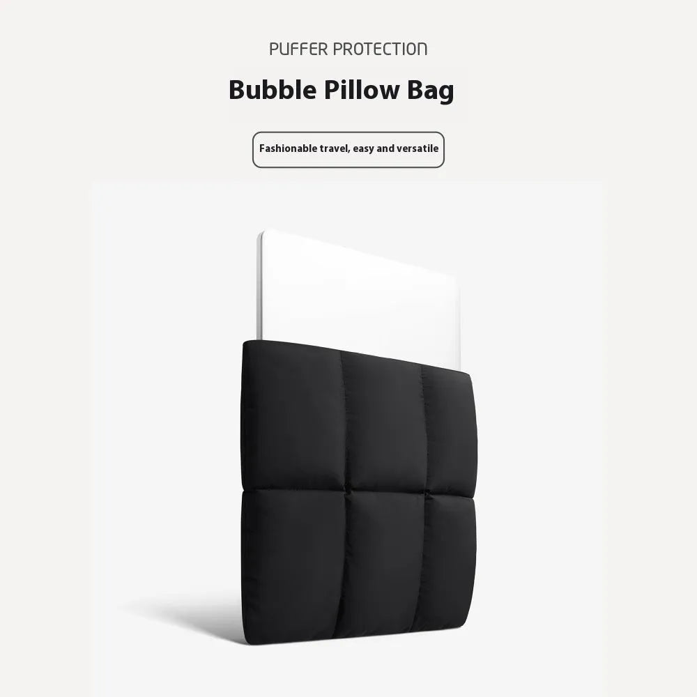 Soft fluffy laptop sleeve in black or khaki for 13 to 15.6 inch computers with retro sewing thread details